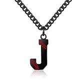 AIAINAGI Baseball Initial A-Z Letter Necklace for Men Baseball Charm Pendant Stainless Steel Black Chain 22inch Personalized Baseball Gift for Men（J）