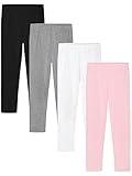 Cooraby 4 Pack Girls Cotton Leggings Ankle Length Leggings Warm Stretchy Tights Pants for Kids Girls