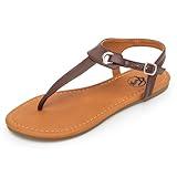 Trary Flat Sandals for Women Dressy Summer Thong Sandals for Women T Strap Adjustable Ankle Buckle Womens Sandals with Arch Support BROWN 095