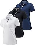 3 Pack Women's Athletic Dry Fit Polo Shirts, Wicking Short Sleeve Collared Golf T Shirt Tennis Tops (Set 1, X-Large) Navy/Black/White