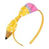 Back to School Yellow Headband With Pencil Bow for Teachers, Girls, Women - Non-Slip Hair Accessory for First Day of School Decorations, Dots Design, 1 Piece