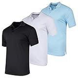 Real Essentials 3 Pack Mens Dry Dri Fit Polo Shirt Short Sleeve Golf Tennis Active Athletic Performance Work Sports Collared Business Casual Tee