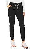 Med Couture Women's Scrub Jogger Yoga Pant with 5 Pockets, Lightweight, Ultra Soft, 2-Way Stretch & Easy Care Fabric - MC7710, S, Black