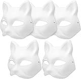ChicRosa 5 Pcs Cat Masks White Paper Blank Hand Painted Masks Halloween Masquerade Costume Cosplay Accessories