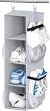 SLEEPING LAMB Short Hanging Shoe Organizer for Closet Storage with Mesh Side Pockets Holds 8 Pairs, Hanging Shoe Rack Hanger RV, Camper, Grey