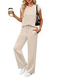 ANRABESS Two Piece Sets for Women Summer Sleeveless Sweatsuits Wide Leg Casual Lounge Set Matching Vacation Travel Outfits Large