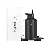 H2 Hydrology Sport Water Bottle 3 LIDS (Straw Lid & Spout Lid) | Double Wall Vacuum Insulated Stainless Steel Wide Mouth | Sports Hot & Cold Leak Proof Sweat Free Thermos (64 oz, Black)