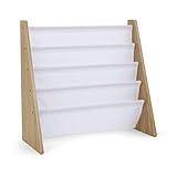 Humble Crew, 4 tier, Natural/White Kids Book Rack Storage Bookshelf with Deep Sleeves, Universal