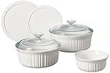 CorningWare French White 7-Pc Ceramic Bakeware Set with Lids, Chip and Crack Resistant Stoneware Baking Dish, Microwave, Dishwasher, Oven, Freezer and Fridge Safe