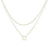 MEVECCO Gold Layered Choker Necklace for Women,18K Gold Plated Cute Dainty Karma Round Circle Disc Charm Small Beaded Satellite Chain Minimalist Choker Necklace