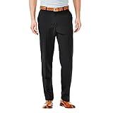 Haggar mens Cool 18 Stria Hidden Expandable Waistband Plain Front casual pants, Black, 44W x 29L US