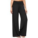 ZOOSIXX Soft Black Pajama Pants for Women, Wide Leg Comfy Casual Lounge Yoga Capri Pants 22'' / 30''