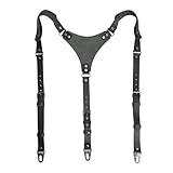 Hide & Groom, Hipster Style Suspenders with Adjustable Straps, Full Grain Leather, Handmade, Charcoal Black