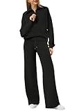 XIEERDUO Loungewear Set Women Fall Fashion 2024 Sweatsuit Set 2 Piece Outfits Black M