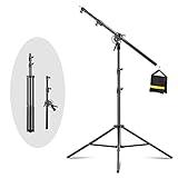 SUPON Heavy Duty Light Stand with Boom Arm, 10ft/300cm Metal Adjustable Air-Cushioned Tripod Stand, 5.2ft/158cm Holding Arm ​and Sandbag for Photography Studio Outdoor Monolight Softbox Reflector