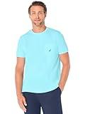 Nautica mens Solid Crew Neck Short Sleeve Pocket T-shirt T Shirt, Bright Aqua Blue, Large US
