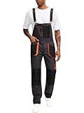 WORK IDEA Men's Bib Overalls Sturdy Canvas Work Overalls with Knee Pad Pockets,Grey/Orange, 34Wx 32L