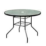 Garden Elements Outdoor Steel Dining Table Patio Furniture, Round Waterwave Glass Top, Black, 40"