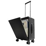 20 Inch Zipperless Carry On Suitcase, Personalized Luggage Front Opening Airline Approved, Hard Shell Carry On Luggage with TSA Lock, USB Charging Port, Quick Access to Laptop--Carbon Black