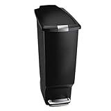 simplehuman 40 Liter / 10.6 Gallon Slim Kitchen Step Trash Can With Secure Slide Lock, Black Plastic