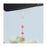 SHMZK Sun Hanging Car Charm, Rear View Mirror Cute Boho Dangling Sun Car Decor Hanging Ornament, Handmade Healing Natural Crystals Stones Sun Catcher Mirror Pendant for Women Men (Pink)