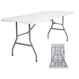 Lakhow 180CZ Folding Table 6 Foot Plastic Folding Table Indoor & Outdoor for Picnic, Camping,BBQ and Party, with Powder Coated Steel Legs and Built in Carry Handle, White