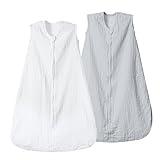 david's kids Muslin Cotton Baby Sleep Sack 18-24 Months, 2 Pack 100% Cotton Sleeping Bag for Summer, TOG 0.5 Baby Wearable Blankets with 2-Way Zipper, Soft Sleep Sack for Newborn Infant, White & Grey