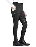 FitsT4 Sports Girls Riding Pants Full Seat High Waist Kids Equestrian Breeches Horse Schooling Tights Zipper Pockets Black Size L