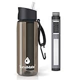 SurviMate 5-Stage 0.01μm Ultra-Filtration Filtered Water Bottle, BPA-Free Material, NSF/ANSI 42&372 Certified, Portable Water Filter Bottle for Survival, Camping, Hiking, and Emergency Use