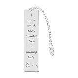 Metal Bookmark Gift,Engraved 'I Don't Watch Porn.I Read it Like a Fucking Lady' Stainless Steel Leaf Pendant Book Mark with Exquisite Gift Box for Women Men Friends Teacher Classmate Book Lovers