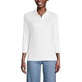 Lands' End Womens Supima Cotton 3Q Sleeve Polo Shirt White Regular Medium