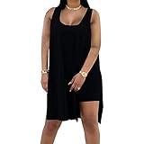 AXOSY Women's Plus Size 2 Piece Outfits Sleeveless Tunic Tops and Bodycon Biker Shorts Sets Tracksuits, Black, X-Large