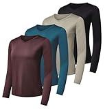 4-Pack: Womens Plus Size Dry-Fit Long Sleeve V-Neck Shirt Tops T-Shirt Fashion Workout Gym Tees Athletic Active Adult Ladies Tshirt Clothing Fall Casual Outfit Running Exercise UPF Just My - Set 10,3X