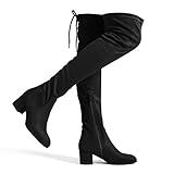 DREAM PAIRS Women's Laurence Over The Knee Thigh High Chunky Heel Boots Long Stretch Sexy Fall Boots,Size 8,Black,Laurence