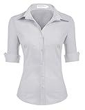 HOTOUCH Women's Slim Fit Solid Lapel Collar Dress Shirt (Grey L)