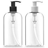 Bar5F Plastic Bottles with Pump Dispenser, 12 oz | Leak Proof, Empty, Clear Refillable, BPA Free for Body Wash, Moisturizer, Face Cream, Liquid Soap | Black & White Pumping Caps | Set of 2