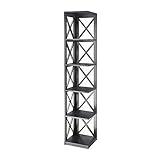 Convenience Concepts Oxford Corner Bookcase 12" - 5-Tier Slim Farmhouse Bookcase for Modern Living & Family Room, Media Storage Organizer for Home Office Library, Tall Shelving Unit, Black