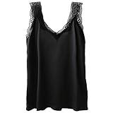 Wantschun Womens Satin Silk Camisole Lace Straps Tank Top Cami V-Neck Black;3X-Large