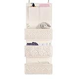 FEILANDUO Over The Door Organizer Boho Macrame Closet Organizers and Storage with 3 Large Woven Pockets Behind Door Organizer for Nursery, Pantry, Bathroom, Bedroom, Dorm (Ivory)