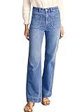 Astylish Women's Patch Pocket Jean Pants High Waist Button Bootcut Trousers Wide Leg Stretchy Vintage Denim Jeans with Front Pockets Size 8 Ashleigh Blue