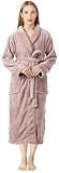 NY Threads Premium Women's Robe Plush Soft Long Bathrobe Warm Fleece Shawl Collar Spa Robe (Medium, Taupe)