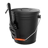 Ash Bucket - 4.75-Gallon Metal Bucket with Lid and Shovel for Fireplace or Firepit Ashes - Heat Resistant Fireplace Tools by Pure Garden (Black)