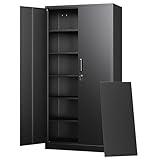 Letaya Metal Storage Cabinets with Lock Doors,Tall Locker Organizer Steel Garage Cabinets, 5 Adjustable Layers Shelves for Home, Office, Warehouse,Tool,Industrial(Black)