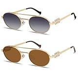 Retro Oval 90s Metal Sunglasses for Women, 2025 Trendy Chic Narrow Gold Sun Glasses Fashion Sunnies
