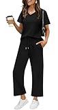 WIHOLL Summer Outfits For Women 2 Piece Lounge Matching Sets Workout Sets Spring Essentials Clothing Cruise Vacation Outfits Pajama Pants Activewear Black L