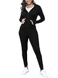 Nimsruc Two Piece Outfits for Women Casual Bodycon Sweatsuits Long Sleeve Jogging Suits Set Matching Clothing Tracksuit Black L