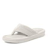 Dearfoams Women's Melanie Terry Thong Slipper, White Muslin, 11-12