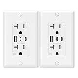 ELEGRP USB Outlets, 20 Amp Wall Outlet with 3 USB Ports, Dual USB C Ports Outlets, TR Tamper-Resistant USB Outlets Receptacles, Wall Plate Included, UL/CUL Listed, 2 Pack, White