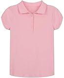 Nautica Girls' School Uniform Short Sleeve Polo Shirt, Button Closure, Soft Pique Fabric, Light Pink, 12-14