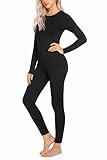 Ekouaer Thermal Underwear for Women Long Johns Sets Base Layer Lightweight 2 Pieces Pajams Set Black L